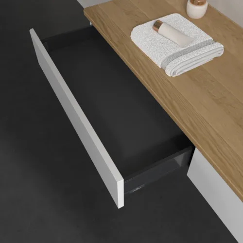 Bild von VILLEROY BOCH Antao Waschbeckenunterschrank, 2 Auszüge, 1600 x 190 x 500 mm, Front ohne Struktur, White Matt Lacquer / Honey Oak #K16051MT