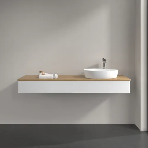 Bild von VILLEROY BOCH Antao Waschbeckenunterschrank, 2 Auszüge, 1600 x 190 x 500 mm, Front ohne Struktur, White Matt Lacquer / Honey Oak #K16051MT