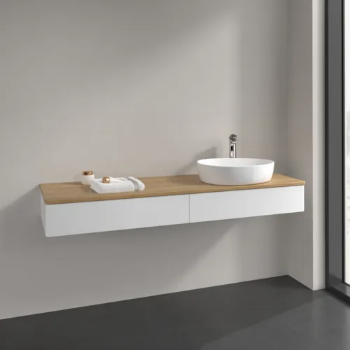 Bild von VILLEROY BOCH Antao Waschbeckenunterschrank, 2 Auszüge, 1600 x 190 x 500 mm, Front ohne Struktur, White Matt Lacquer / Honey Oak #K16051MT