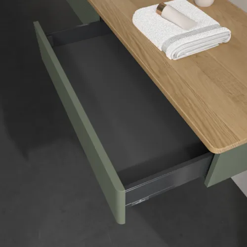 Bild von VILLEROY BOCH Antao Waschbeckenunterschrank, 2 Auszüge, 1600 x 190 x 500 mm, Front mit Struktur, Leaf Green Matt Lacquer / Honey Oak #K15151HL