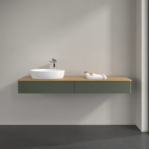 Bild von VILLEROY BOCH Antao Waschbeckenunterschrank, 2 Auszüge, 1600 x 190 x 500 mm, Front mit Struktur, Leaf Green Matt Lacquer / Honey Oak #K15151HL