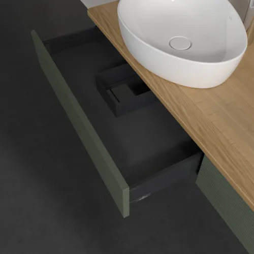Bild von VILLEROY BOCH Antao Waschbeckenunterschrank, 2 Auszüge, 1600 x 190 x 500 mm, Front mit Struktur, Leaf Green Matt Lacquer / Honey Oak #K15151HL