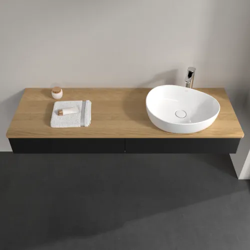 VILLEROY BOCH Antao Waschbeckenunterschrank, 2 Auszüge, 1600 x 190 x 500 mm, Front ohne Struktur, Black Matt Lacquer / Honey Oak #K16051PD, Bild 4