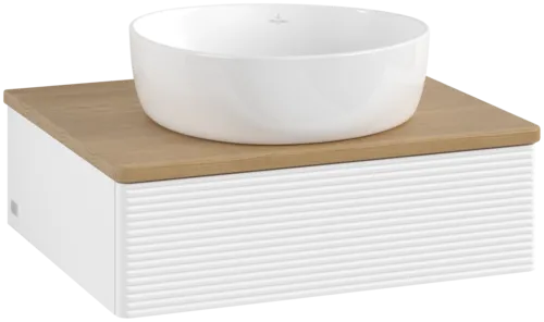 Obrázek VILLEROY BOCH Toaletní skříňka Antao, 1 zásuvka, 600 x 190 x 500 mm, přední strana s konstrukcí, bílý matný lak / medový dub #K07111MT