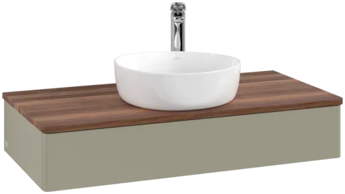 Obrázek VILLEROY BOCH Toaletní skříňka Antao, 1 zásuvka, 1000 x 190 x 500 mm, přední strana bez konstrukce, Stone Grey Matt Lacquer / Warm Walnut #K09052HK
