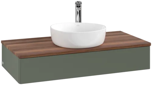 Obrázek VILLEROY BOCH Toaletní skříňka Antao, 1 zásuvka, 1000 x 190 x 500 mm, přední strana bez konstrukce, listově zelený matný lak / teplý ořech #K09052HL
