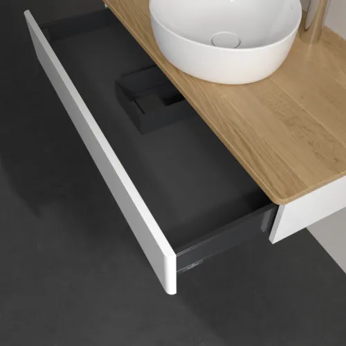 Bild von VILLEROY BOCH Antao Waschbeckenunterschrank, 1 Auszug, 1000 x 190 x 500 mm, Front ohne Struktur, Glossy White Lacquer / Honey Oak #K09051GF