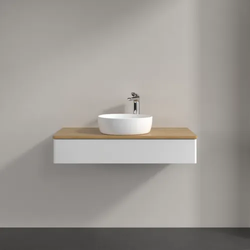 Bild von VILLEROY BOCH Antao Waschbeckenunterschrank, 1 Auszug, 1000 x 190 x 500 mm, Front ohne Struktur, Glossy White Lacquer / Honey Oak #K09051GF