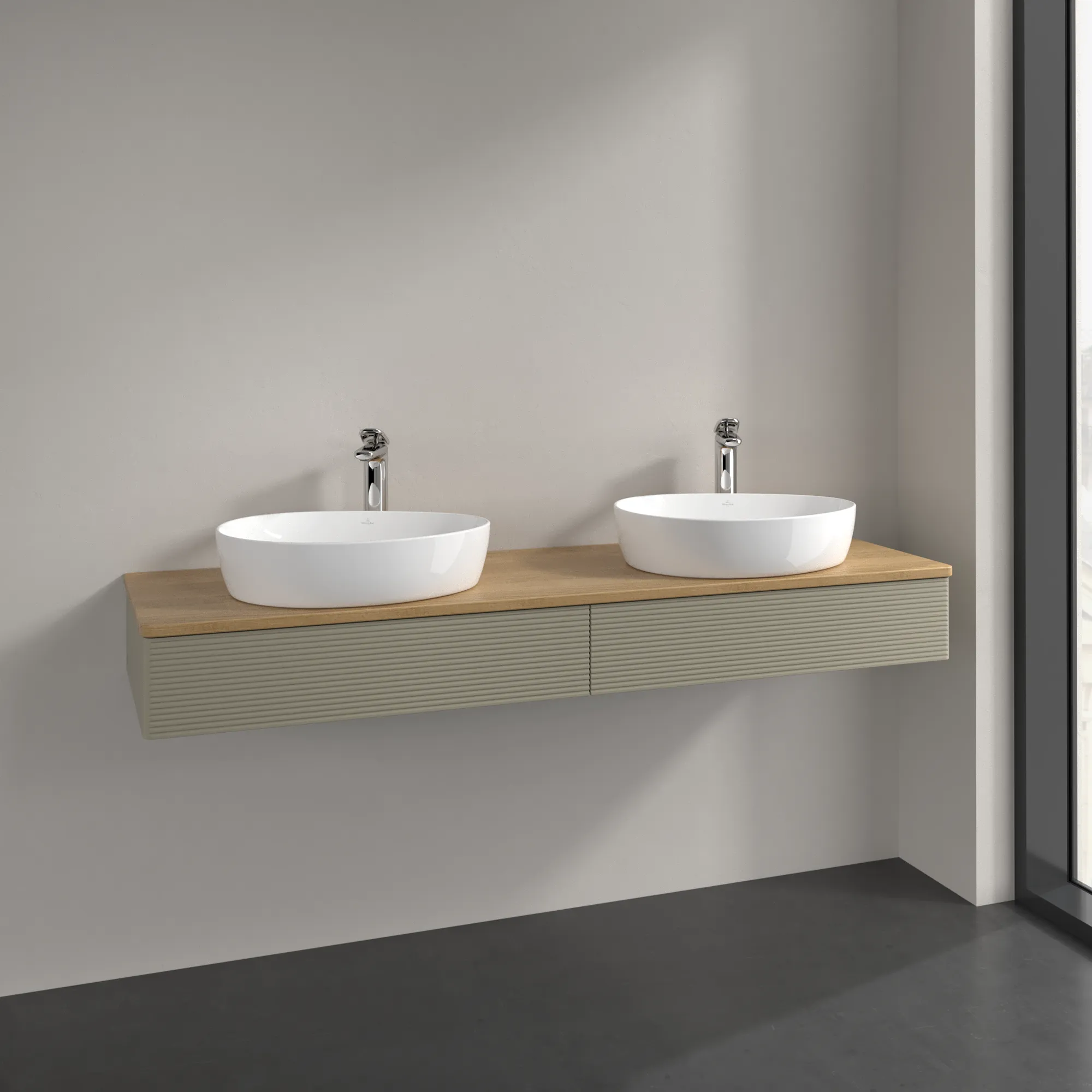 VILLEROY BOCH Antao Vanity unit, 2 pull-out compartments, 1600 x 190 x 500 mm, Front with grain texture, Stone Grey Matt Lacquer / Honey Oak #K17151HK resmi