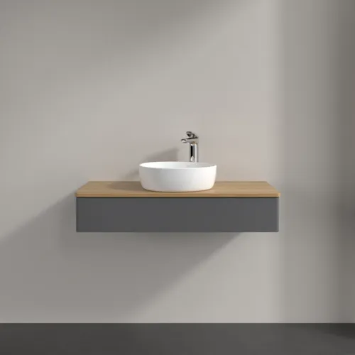 Bild von VILLEROY BOCH Antao Waschbeckenunterschrank, 1 Auszug, 1000 x 190 x 500 mm, Front ohne Struktur, Anthracite Matt Lacquer / Honey Oak #K09051GK