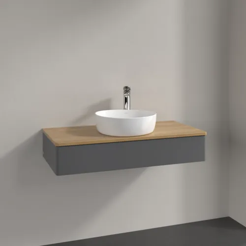 Bild von VILLEROY BOCH Antao Waschbeckenunterschrank, 1 Auszug, 1000 x 190 x 500 mm, Front ohne Struktur, Anthracite Matt Lacquer / Honey Oak #K09051GK