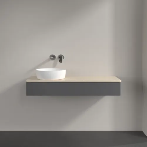 Bild von VILLEROY BOCH Antao Waschbeckenunterschrank, 1 Auszug, 1200 x 190 x 500 mm, Front ohne Struktur, Anthracite Matt Lacquer / Botticino #K11013GK