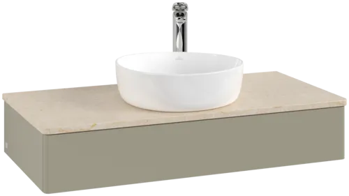 Obrázek VILLEROY BOCH Toaletní stolek Antao, 1 zásuvka, 1000 x 190 x 500 mm, přední strana bez konstrukce, Stone Grey Matt Lacquer / Botticino #K09053HK