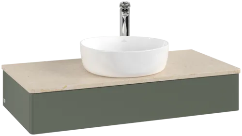 Obrázek VILLEROY BOCH Antao toaletní skříňka, 1 zásuvka, 1000 x 190 x 500 mm, přední strana bez konstrukce, Leaf Green Matt Lacquer / Botticino #K09053HL