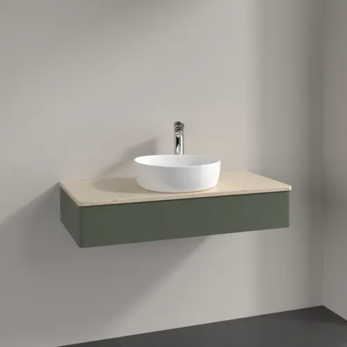 Bild von VILLEROY BOCH Antao Waschbeckenunterschrank, 1 Auszug, 1000 x 190 x 500 mm, Front ohne Struktur, Leaf Green Matt Lacquer / Botticino #K09053HL
