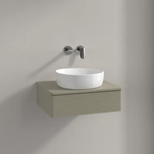 Зображення з  VILLEROY BOCH Antao Vanity unit, 1 pull-out compartment, 600 x 190 x 500 mm, Front with grain texture, Stone Grey Matt Lacquer / Stone Grey Matt Lacquer #K07110HK