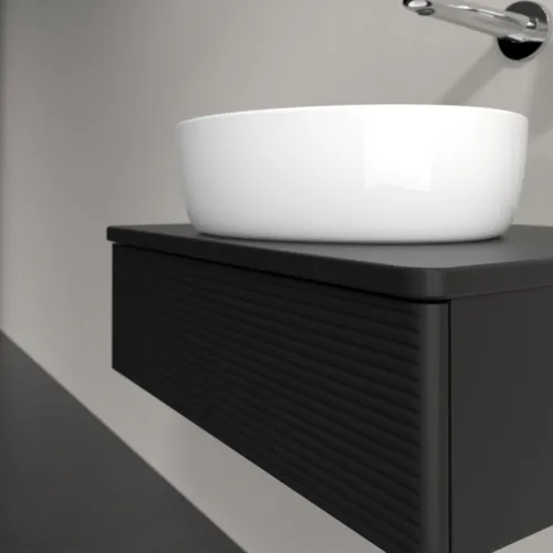 Bild von VILLEROY BOCH Antao Waschbeckenunterschrank, 1 Auszug, 600 x 190 x 500 mm, Front mit Struktur, Black Matt Lacquer / Black Matt Lacquer #K07110PD