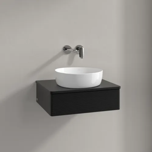 Bild von VILLEROY BOCH Antao Waschbeckenunterschrank, 1 Auszug, 600 x 190 x 500 mm, Front mit Struktur, Black Matt Lacquer / Black Matt Lacquer #K07110PD