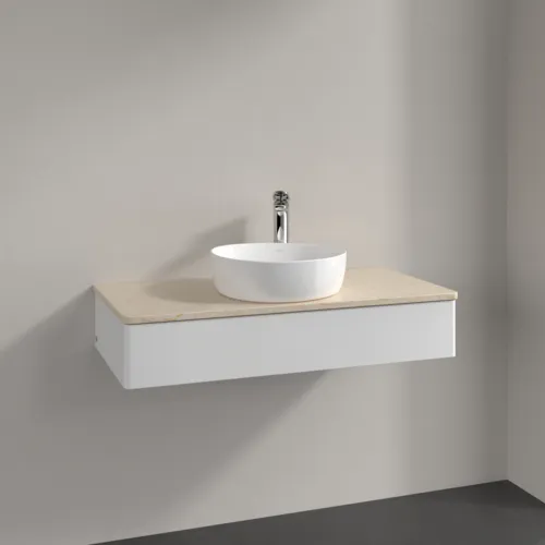 VILLEROY BOCH Antao Waschbeckenunterschrank, 1 Auszug, 1000 x 190 x 500 mm, Front ohne Struktur, Glossy White Lacquer / Botticino #K09053GF, Bild 2