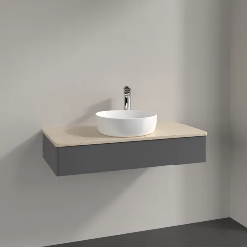 Bild von VILLEROY BOCH Antao Waschbeckenunterschrank, 1 Auszug, 1000 x 190 x 500 mm, Front ohne Struktur, Anthracite Matt Lacquer / Botticino #K09053GK