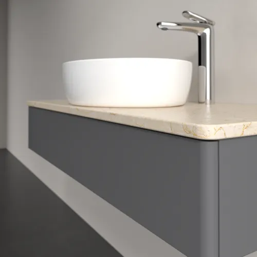 Bild von VILLEROY BOCH Antao Waschbeckenunterschrank, 1 Auszug, 1000 x 190 x 500 mm, Front ohne Struktur, Anthracite Matt Lacquer / Botticino #K09053GK