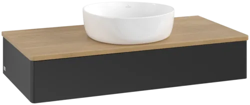 Obrázek VILLEROY BOCH Toaletní stolek Antao, 1 zásuvka, 1000 x 190 x 500 mm, přední strana bez konstrukce, černý matný lak / medový dub #K09011PD