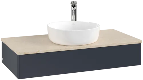 Obrázek VILLEROY BOCH Toaletní stolek Antao, 1 zásuvka, 1000 x 190 x 500 mm, přední strana bez konstrukce, Midnight Blue Matt Lacquer / Botticino #K09053HG