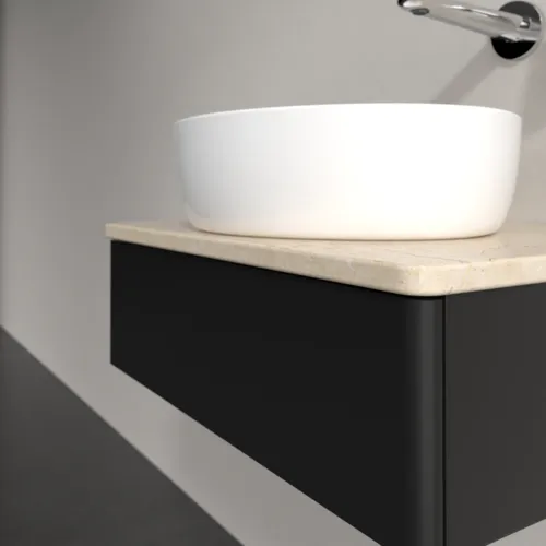 Bild von VILLEROY BOCH Antao Waschbeckenunterschrank, 1 Auszug, 600 x 190 x 500 mm, Front ohne Struktur, Black Matt Lacquer / Botticino #K07013PD