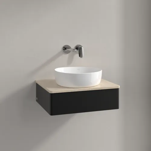 Bild von VILLEROY BOCH Antao Waschbeckenunterschrank, 1 Auszug, 600 x 190 x 500 mm, Front ohne Struktur, Black Matt Lacquer / Botticino #K07013PD
