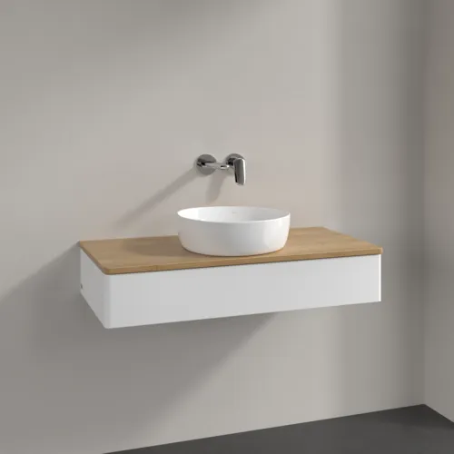Bild von VILLEROY BOCH Antao Waschbeckenunterschrank, 1 Auszug, 1000 x 190 x 500 mm, Front ohne Struktur, White Matt Lacquer / Honey Oak #K09011MT