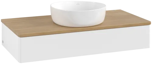 Obrázek VILLEROY BOCH Toaletní stolek Antao, 1 zásuvka, 1000 x 190 x 500 mm, přední strana bez konstrukce, bílý matný lak / medový dub #K09011MT