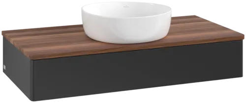 Obrázek VILLEROY BOCH Toaletní stolek Antao, 1 zásuvka, 1000 x 190 x 500 mm, přední strana bez konstrukce, černý matný lak / teplý ořech #K09012PD