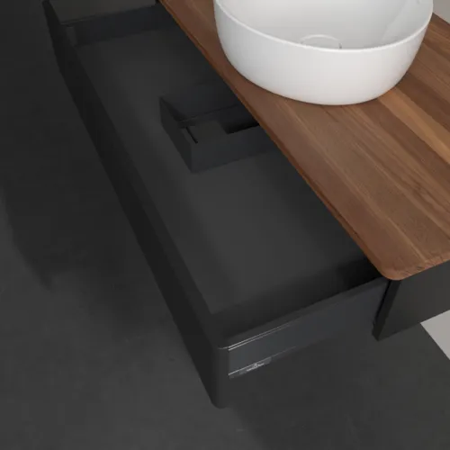 Bild von VILLEROY BOCH Antao Waschbeckenunterschrank, 1 Auszug, 1000 x 190 x 500 mm, Front ohne Struktur, Black Matt Lacquer / Warm Walnut #K09012PD