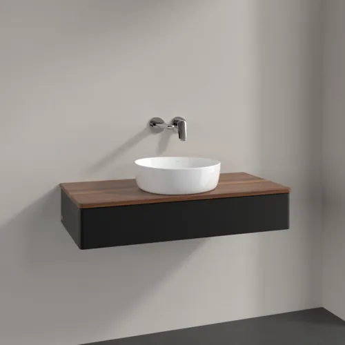 Bild von VILLEROY BOCH Antao Waschbeckenunterschrank, 1 Auszug, 1000 x 190 x 500 mm, Front ohne Struktur, Black Matt Lacquer / Warm Walnut #K09012PD