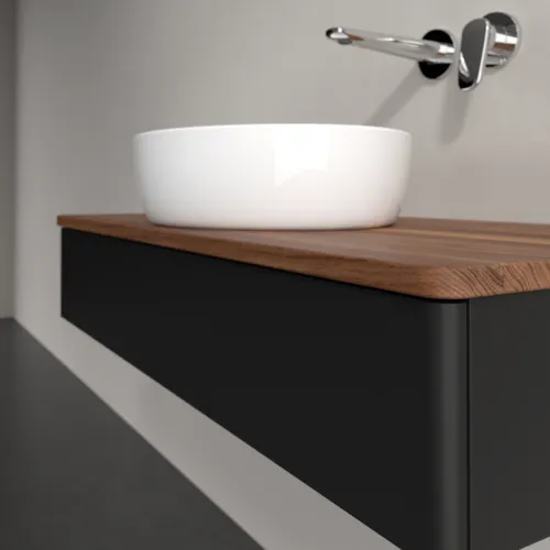 Bild von VILLEROY BOCH Antao Waschbeckenunterschrank, 1 Auszug, 1000 x 190 x 500 mm, Front ohne Struktur, Black Matt Lacquer / Warm Walnut #K09012PD