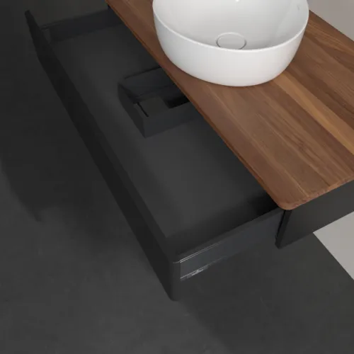 Bild von VILLEROY BOCH Antao Waschbeckenunterschrank, 1 Auszug, 1000 x 190 x 500 mm, Front ohne Struktur, Black Matt Lacquer / Warm Walnut #K09012PD