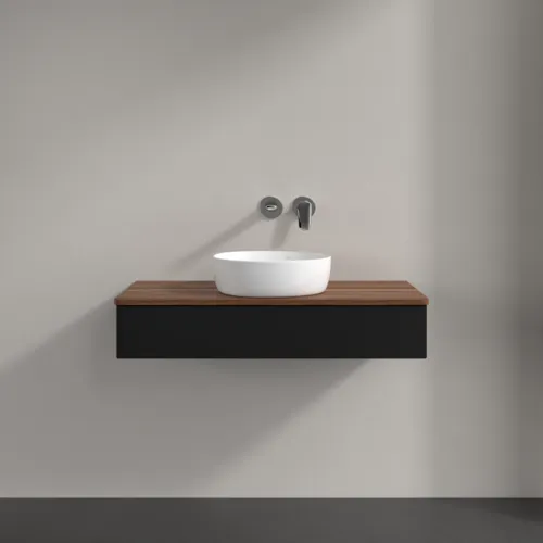 Bild von VILLEROY BOCH Antao Waschbeckenunterschrank, 1 Auszug, 1000 x 190 x 500 mm, Front ohne Struktur, Black Matt Lacquer / Warm Walnut #K09012PD