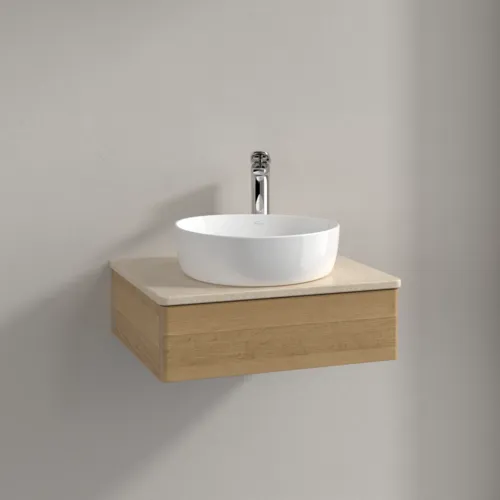 Bild von VILLEROY BOCH Antao Waschbeckenunterschrank, 1 Auszug, 600 x 190 x 500 mm, Front ohne Struktur, Honey Oak / Botticino #K07053HN