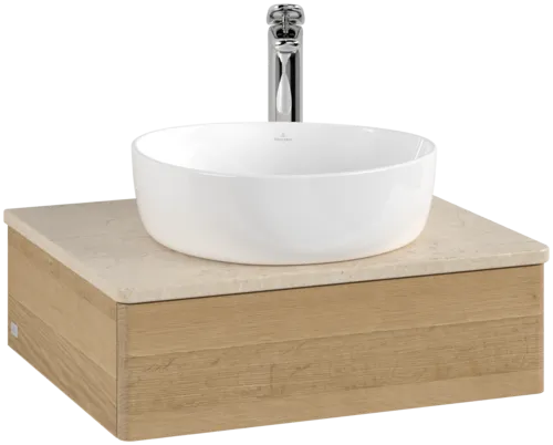 Obrázek VILLEROY BOCH Toaletní stolek Antao, 1 zásuvka, 600 x 190 x 500 mm, přední strana bez konstrukce, dub medový / Botticino #K07053HN