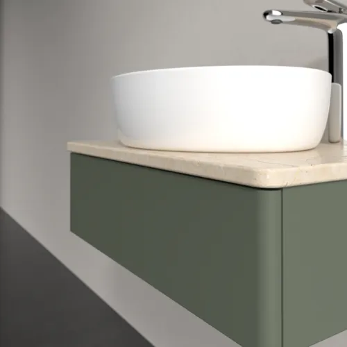 Bild von VILLEROY BOCH Antao Waschbeckenunterschrank, 1 Auszug, 600 x 190 x 500 mm, Front ohne Struktur, Leaf Green Matt Lacquer / Botticino #K07053HL