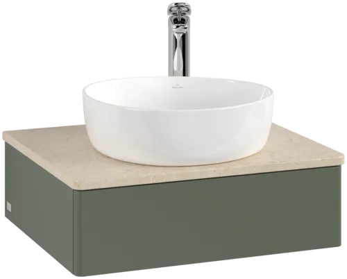 Obrázek VILLEROY BOCH Antao toaletní skříňka, 1 zásuvka, 600 x 190 x 500 mm, přední strana bez konstrukce, Leaf Green Matt Lacquer / Botticino #K07053HL