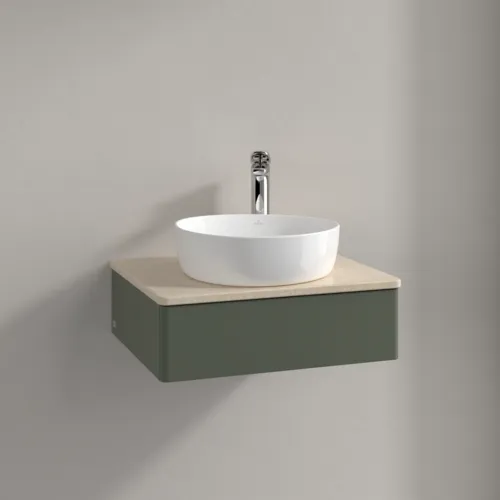 Bild von VILLEROY BOCH Antao Waschbeckenunterschrank, 1 Auszug, 600 x 190 x 500 mm, Front ohne Struktur, Leaf Green Matt Lacquer / Botticino #K07053HL