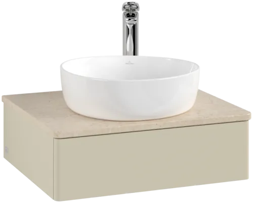 Obrázek VILLEROY BOCH Toaletní stolek Antao, 1 zásuvka, 600 x 190 x 500 mm, přední strana bez konstrukce, hedvábně šedý matný lak / Botticino #K07053HJ