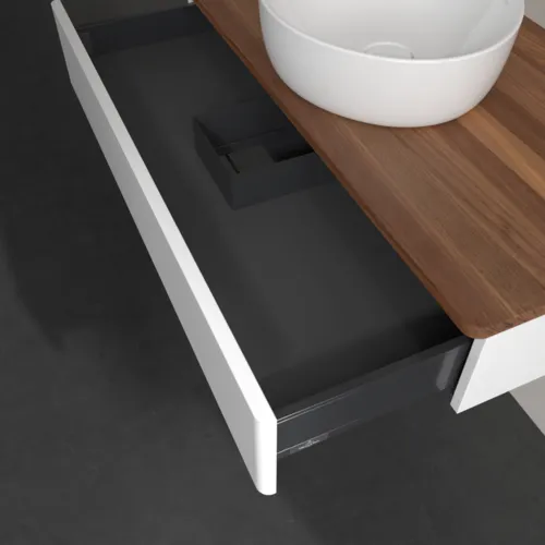 Bild von VILLEROY BOCH Antao Waschbeckenunterschrank, 1 Auszug, 1000 x 190 x 500 mm, Front ohne Struktur, White Matt Lacquer / Warm Walnut #K09012MT