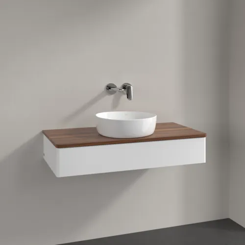 Bild von VILLEROY BOCH Antao Waschbeckenunterschrank, 1 Auszug, 1000 x 190 x 500 mm, Front ohne Struktur, White Matt Lacquer / Warm Walnut #K09012MT