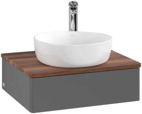 Obrázek VILLEROY BOCH Toaletní skříňka Antao, 1 zásuvka, 600 x 190 x 500 mm, přední strana bez konstrukce, antracit matný lak / teplý ořech #K07052GK