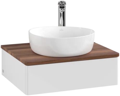 Obrázek VILLEROY BOCH Toaletní skříňka Antao, 1 zásuvka, 600 x 190 x 500 mm, přední strana bez konstrukce, lesklý bílý lak / teplý ořech #K07052GF
