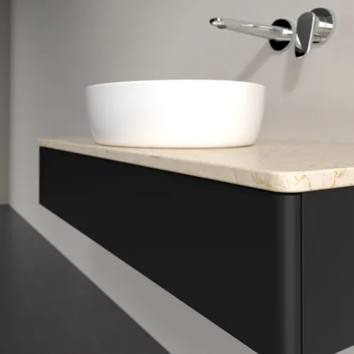 Bild von VILLEROY BOCH Antao Waschbeckenunterschrank, 1 Auszug, 1000 x 190 x 500 mm, Front ohne Struktur, Black Matt Lacquer / Botticino #K09013PD
