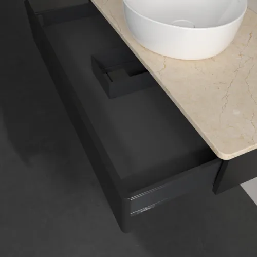 Bild von VILLEROY BOCH Antao Waschbeckenunterschrank, 1 Auszug, 1000 x 190 x 500 mm, Front ohne Struktur, Black Matt Lacquer / Botticino #K09013PD