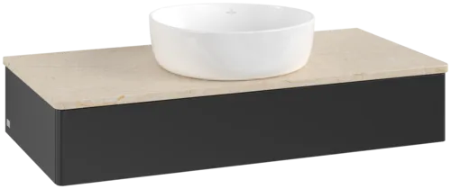 Obrázek VILLEROY BOCH Toaletní stolek Antao, 1 zásuvka, 1000 x 190 x 500 mm, přední strana bez konstrukce, černý matný lak / Botticino #K09013PD